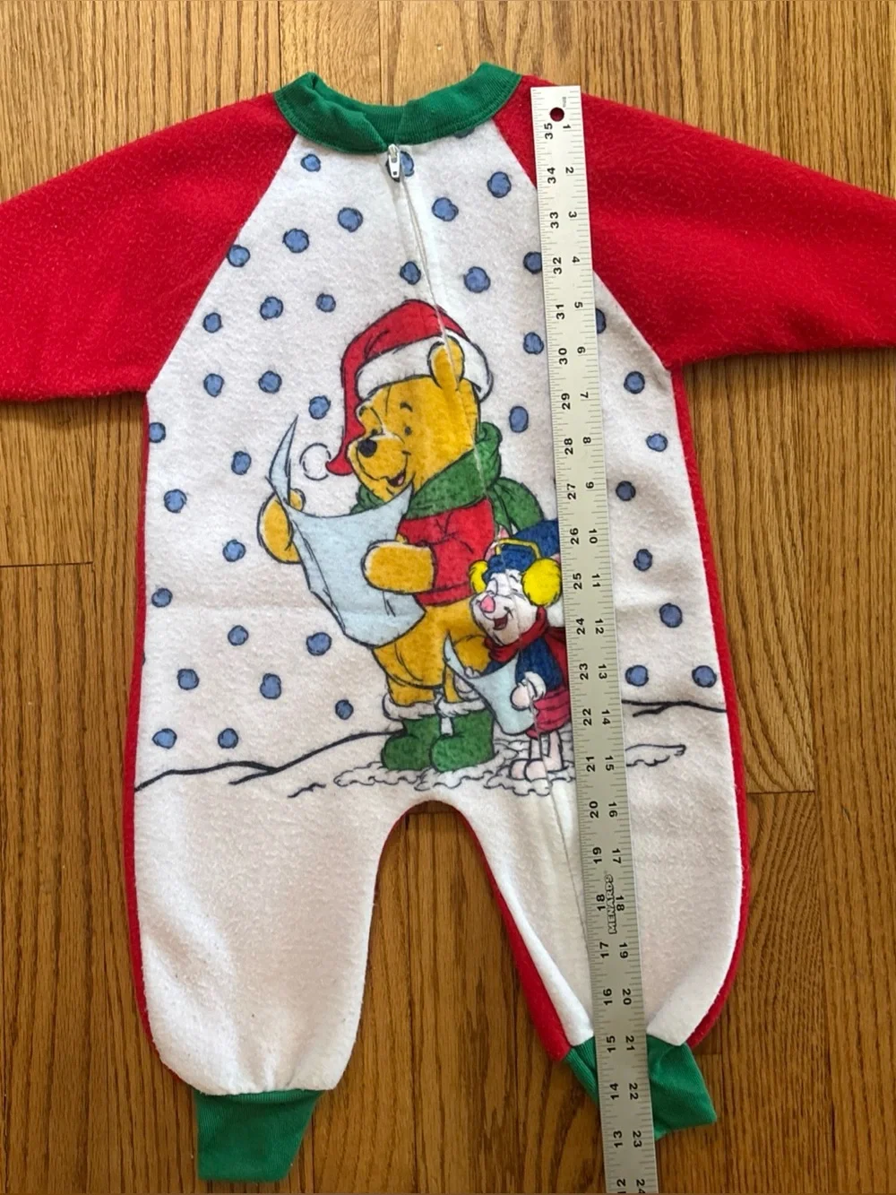 Vtg 90s Winnie the Pooh Sz 6-12 Mo. Fleece One Piece Pajamas Piglet Christmas